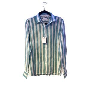 Porter and Ash 100% Linen White and Turquoise Long Sleeved Shirt